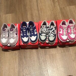 Nike Kids Sneakers - Purple, Green, Navy, and Pink Dunk Lows Size 10